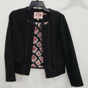 Juicy Couture Wool Blazer w/Metal Closures, Ruffles and Floral Lining.  Size S